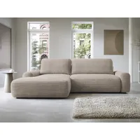 Goldstoff Ecksofa mit Schlaffunktion und Bettkasten, Cord Sofa - Modernes Schlafsofa, L-Form Schlafsofa mit Schlaffunktion und Bettkasten, moderner Cordstoff 2 Teile, pflegeleichtes Cordsofa mit Schlaffunktion in beige beige