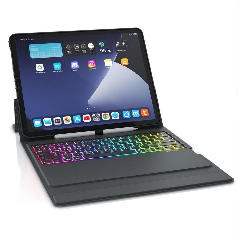 Aplic Tablet-Tastatur (Bluetooth, für iPad Pro 12,9 Zoll Gen 3 + 4, 500 mAh Akku, mit Case) schwarz