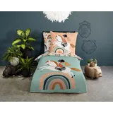 good morning Kinderbettwäsche Destin, Renforcé, 2 teilig, Baumwolle, 135x200, Reißverschluss, Wendeoptik, Kind, Mädchen, Pferd bunt