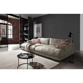 KAWOLA Big Sofa MADELINE mit Holztablett natur für Armlehne Cord steingrau