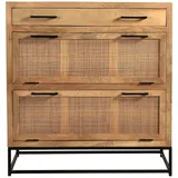 MiaMöbel Schuhschrank 'Havanna', 2 Klappen Massivholz, Metall, Rattan Mango