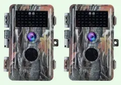 2 tlg. Wildkamera 64MP 1296p mit Bewegungsmelder Nachtsicht Maximale Entfernung bis 75Füße, 0,3s Trigger Geschwindigkeit , IP66 Wasserdichter- A252