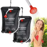 Inoamity Tragbare Solardusche für Camping, 20 l, schnelle Erwärmung auf 45 °C, mit abnehmbarem Schlauch, verstellbarem Kopf, faltbares Design für Trekking, Wandern, Reisen (20 l - 2 Stück)
