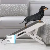 Hunderampe - Hundetreppe für kleine Hunde und große Hunde - Einstellbar 18 - 53 cm - Für Bett, Sofa - Birkenholz - Landeplattform schließt naht... - Weiß