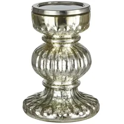 Kerzenständer , silber , Glas  , Maße (cm): H: 20  Ø: 14.5