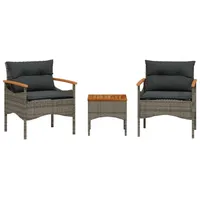 VidaXL 3-tlg. Garten-Sofagarnitur mit Kissen Grau Poly Rattan