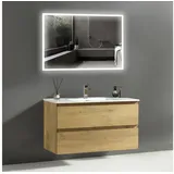 Alpenberger Waschbecken mit Unterschrank 100 cm Breit | Waschtisch mit Waschbeckenbeckenunterschrank | Badmöbel Set mit Led-Badspiegel mit Beleuchtung