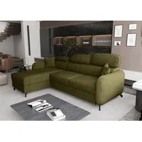 AX LIVING Ecksofa mit Schlaffunktion Ribella 5 L-Form 265cm, Samt in Olivgrün Links - Grün