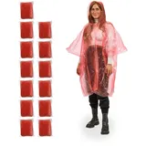 Relaxdays Regenponcho Einweg, 13er Set, Einmal Regencape mit Kapuze, Erwachsene, Notfallponcho Damen, Herren, rot