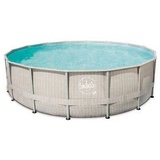 TrendPool Frame Pool SET Gartenpool Rund Ø 427 x 107 cm | Rattanoptik hellgrau