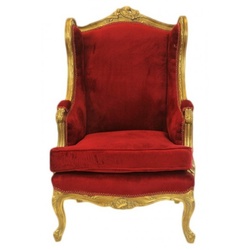 Casa Padrino Barock Lounge Thron Sessel Bordeaux Rot / Gold - Antik Stil Ohrensessel
