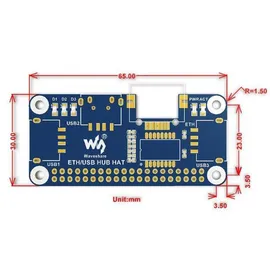 Waveshare Ethernet / USB HUB HAT für Raspberry Pi Zero, 1x RJ45 3x USB