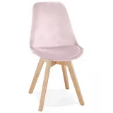KADIMA DESIGN Esszimmerstuhl Holz Esszimmerstuhl mit Samtbezug in Rosa Retro Stil (Gepolsterter Designerstuhl JOE für Komfort 48x56x85 cm), Vintage Polsterstuhl mit Massivholzbeinen Kadima Design Kollektion beige|rosa