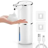 maxtachi Seifenspender Automatisch Schaum, Elektrischer Seifenspender mit Sensor Infrarot Wandbefestigung, 4 Stufen Verstellbar USB Wiederaufladbar Schaumseifenspender Weiß für Bad, Küche, Büro