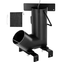 SucceBuy Raketenofen Kohlenstoffstahl mit Tragetasche, ideal für das Verbrennen von Zweigen, Stöcken oder Holzkohle. Perfekt für Outdoor-Kochen,... - Schwarz