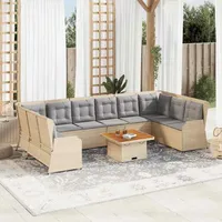 vidaXL 7-tlg. Garten-Lounge-Set mit Kissen Beige Poly Rattan - Beige