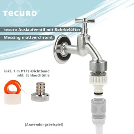 tecuro Auslaufventil 1/2 Zoll, Knebeloberteil, Rohrbelüfter, Schlauchtülle - Messing mattverchromt