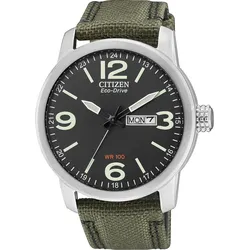 Solaruhr CITIZEN, grün (khakifarben), Armbanduhren, Herren, Armbanduhr, Herrenuhr, Datum, Textilarmband