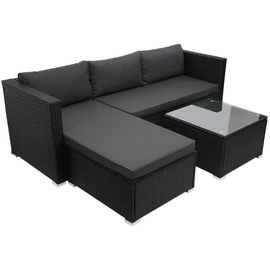Mendler Poly-Rattan Garnitur HWC-F57, Balkon-/Garten-/Lounge-Set Sofa Sitzgruppe schwarz, Kissen dunkelgrau