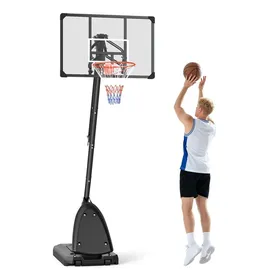 sportnow Basketballständer mit Rollen 107x70cm Rückwand, Mobiler Basketballkorb mit Ständer, verstellbare Korbhöhe 236-293 cm