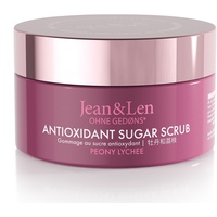Jean&Len Jean & Len Antioxidant Sugar Scrub Peony Lychee, für ein duftendes Reinigungserlebnis, mit reichhaltigen Ölen, hochwertiger Tiegel, Zuckerpeeling ohne Parabene & Silikone, 200 ml
