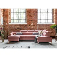 MIUFORM Sweet Harmony - Ecksofa mit Bettfunktion und Bettkasten U-FORM RECHTS - 321x208cm - Velours Puderrosa - Sofa Schlafsofa Couch - Rosa