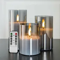 Stück silbergraue flammenlose Flackerkerzen aus Glas mit Fernbedienung, 3er-Pack realistische künstliche LED-Kerzen