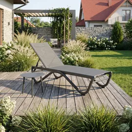 beautysofa SOMNENLIEGE Marina, 5-stufige Verstellung der Rückenlehne, mit Tisch, Metallrahmen, Grau