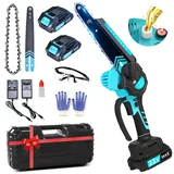 Mini Kettensäge mit Akku 4000mAh,8 Zoll und 6 Zoll Mini Kettensäge Elektro mit 1 Ersatzkette und 2 Akku 2000mAh,Handkettensäge Akku mit Sicherheitsschloss für Gartenscheren Astschere Holzschneidenz