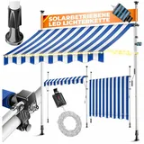 KESSER Klemmmarkise mit Handkurbel & LED, 400x180cm Balkonmarkise ohne Bohren UV-Beständig (Markise + solarbetriebene LED Lichterkette, höhenverstellbar 176-305cm) Sicht- & Sonnenschutz für Balkon Terrasse & Garten, wasserabweisend blau 400 cm x 180 cm x 305 cm