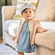 Maximo Sommerkleid (1-tlg) Denim-Optik, Rüschenärmel, Holzknöpfe, Blau blau 74/80 EU
