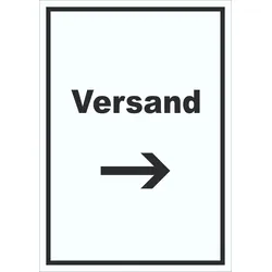 HB-Druck Versand Schild mit Text und Richtungspfeil rechts Lieferung shipping hochkant A5 (148x210mm)