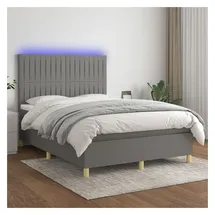 vidaXL Boxspringbett mit Matratze & LED Dunkelgrau 140x200 cm Stoff