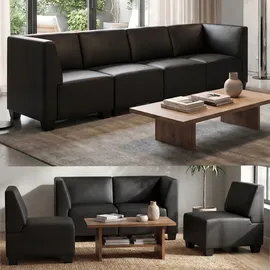 Mendler Modular 4-Sitzer Sofa Couch Lyon, Kunstleder ~ schwarz, hohe Armlehnen