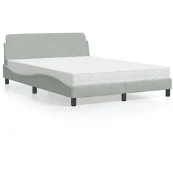 Bett mit Matratze – Hellgrau, 140x200 cm, Samt – Elegantes Design & hoher Schlafkomfort