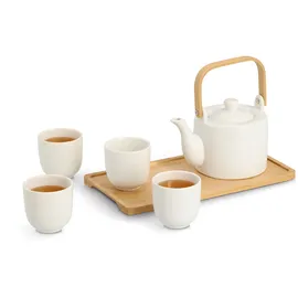 Zeller Tee-Set 6-tlg. Steingut/Bambus weiß