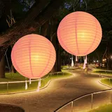 NAVESO Solar Lampions Außen Wetterfest Rosa, 2 Stück 20cm Lampions LED Solar, Solar Lampions Outdoor mit 4 Quasten, Solarlampen Lampions, Gartenlaterne Hängend, Solar Beleuchtung Laterne, Balkon Deko