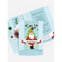 Foto Weihnachtseinladung selbst gestalten mit Spruch und Fotos im Onlinedesigner bei Meine-Kartenmanufaktur.de