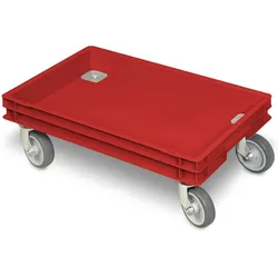 BRB Rollkasten für 600x400mm Eurobehälter, graue Gummiräder, Trg 100 kg, rot