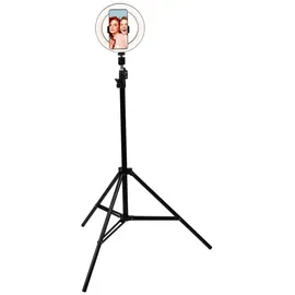 Grundig Selfie Ringlicht ⌀20cm - Einstellbares Stativ 210cm - 80 LED Handystativhalter Mit 3 Wärmestufen - Ring Light Flexibler Hals - USB Aufladbar - Schwarz
