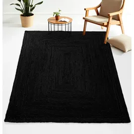 carpetfine Juteteppich Nele Anthrazit handgewebt aus Jute Rechteckig 60x100 cm | Moderner Naturteppich Uni im Boho - Style Flachgewebe Teppich für Wohnzimmer und Schlafzimmer