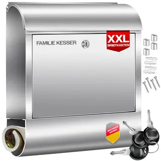 Kesser XXL Briefkasten Edelstahl gebürstet silber inkl. Zeitungsfach