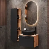 Planetmöbel Waschtischunterschrank Astra 60 cm gold eiche / anthrazit mit Aufsatzwaschbecken schwarz und Seitenschrank gold eiche / anthrazit