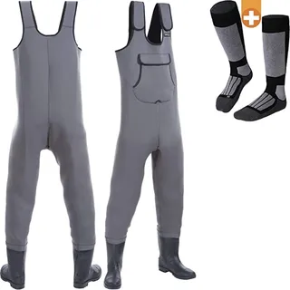 wasserdichte, Atmungsaktive Neopren Wathose Mit Gummi Stiefel – Perfekt Als Fischerhose/Watthose/Watthosen Für Herren +Plus: 1X Thermo-Socken