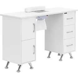 physa Nageltisch - mit Absaugung - Weiß / Silbern - 3 Schubladen - Handablage PHY_MC04