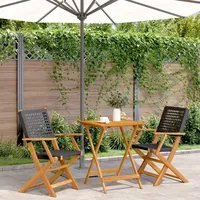 vidaXL 3-tlg. Bistro-Set Schwarz Poly Rattan und Massivholz