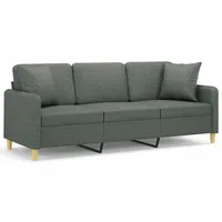 VidaXL 3-Sitzer-Sofa mit Zierkissen Dunkelgrau 180 cm Stoff