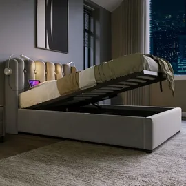 lanki international gmbh Polsterbett 90 x 160 cm Beige/Grau
