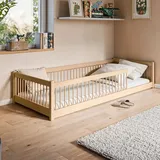 Kids Collective Bodenbett Bett mit Rausfallschutz & Lattenrost Montessori Bett Kinder Jugendbett Einzelbett optional mit Matratze | natur Design 90x200 cm - Naturbelassen