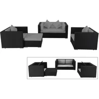 OUTFLEXX Loungemöbel-Set, 5 Personen, schwarz, Polyrattan, wasserfeste Kissenbox